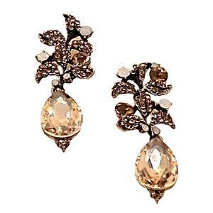 Statement post rhinestone earrings teardrop topaz color
